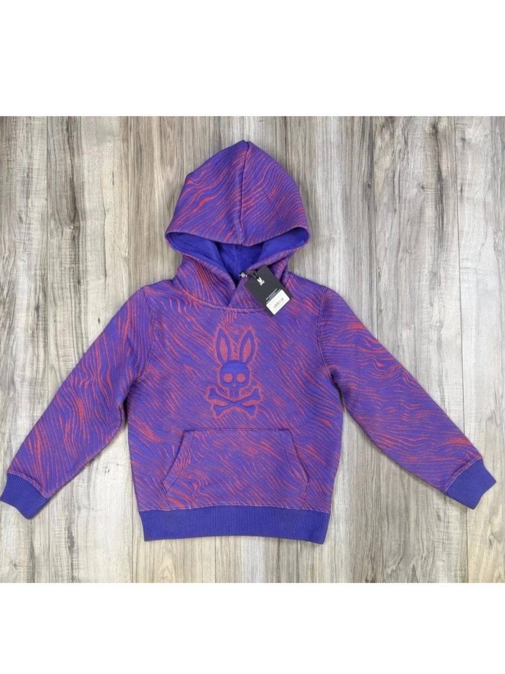 Psycho Bunny Kendrick Jacquard Textured Hoodie Purple Red Kids Small 7/8 NEW